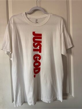 Just God Vertical Logo T-Shirt - White with Red Print
